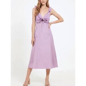 Anthropologie Drew Lisa Ruffle Tie Front Midi Dress Lilac Large EUC